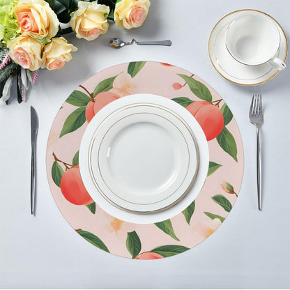 Round Placemats Set of 4, Pink Peach Fruit Heat Resistant Washable Place Mats Table Mat for Kitchen Dining Party