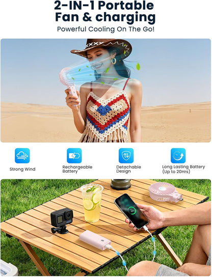 5200mAh Handheld Fan Rechargeable, 20H Runtime , 3 Speeds Strong Airflow, Personal 180° Foldable Portable Fans for Travel/Summer/Concerts/Lash/Commute, Gifts for Women (Cherry Pink)