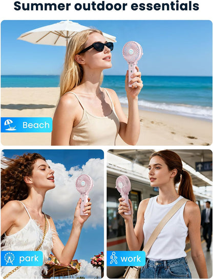 5200mAh Handheld Fan Rechargeable, 20H Runtime , 3 Speeds Strong Airflow, Personal 180° Foldable Portable Fans for Travel/Summer/Concerts/Lash/Commute, Gifts for Women (Cherry Pink)