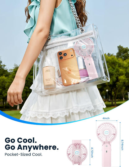 5200mAh Handheld Fan Rechargeable, 20H Runtime , 3 Speeds Strong Airflow, Personal 180° Foldable Portable Fans for Travel/Summer/Concerts/Lash/Commute, Gifts for Women (Cherry Pink)