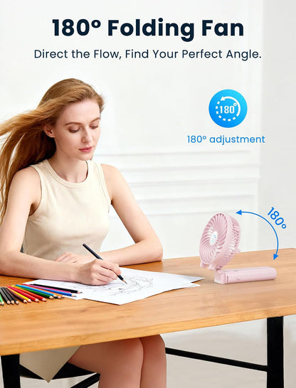 5200mAh Handheld Fan Rechargeable, 20H Runtime , 3 Speeds Strong Airflow, Personal 180° Foldable Portable Fans for Travel/Summer/Concerts/Lash/Commute, Gifts for Women (Cherry Pink)