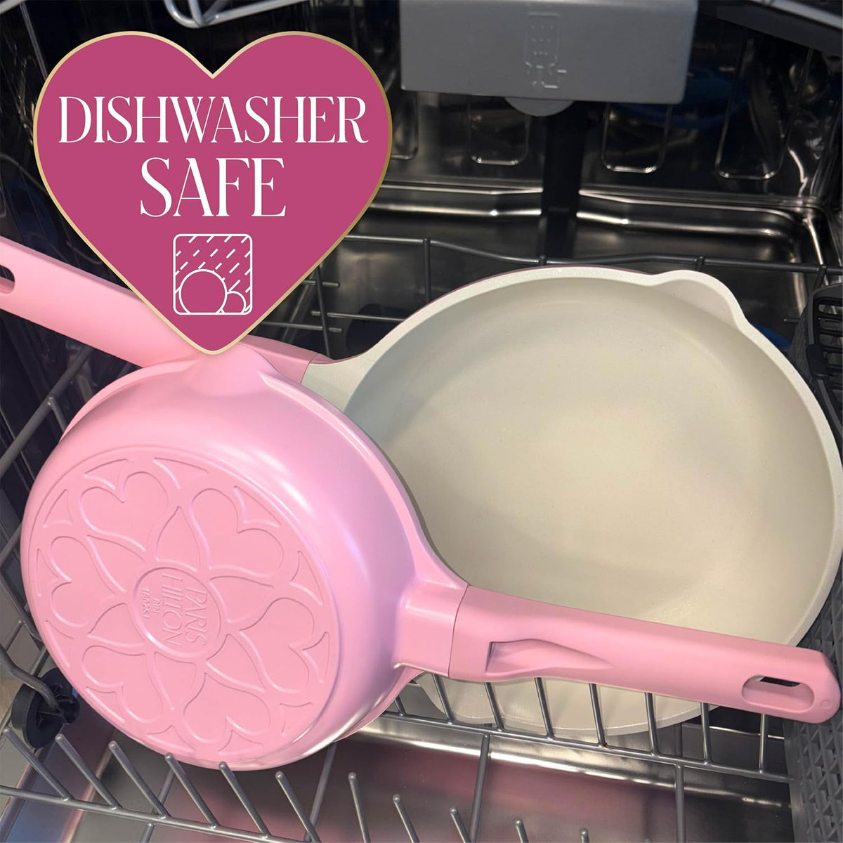 Paris Hilton Ceramic Cast Aluminum Nonstick Fry Pan, Fast & Even Heating with Easy Pour Spouts & Comfort-Grip Handle, 8-Inch, Pink