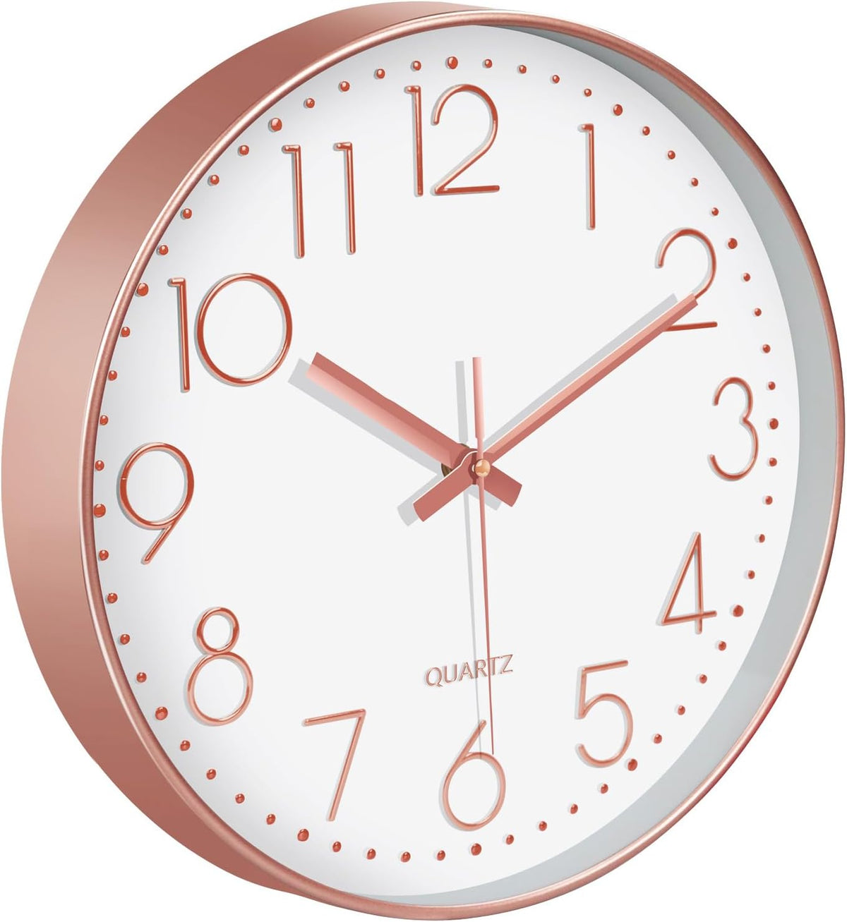 Silent Wall Clocks Battery Operated 8 Inch, Analog Wall Clock with Oversized Number Tempered Glass Clock Face, Rose Gold Quartz Non Ticking Wall Clocks for Living Room Bedroom Kitchen Office