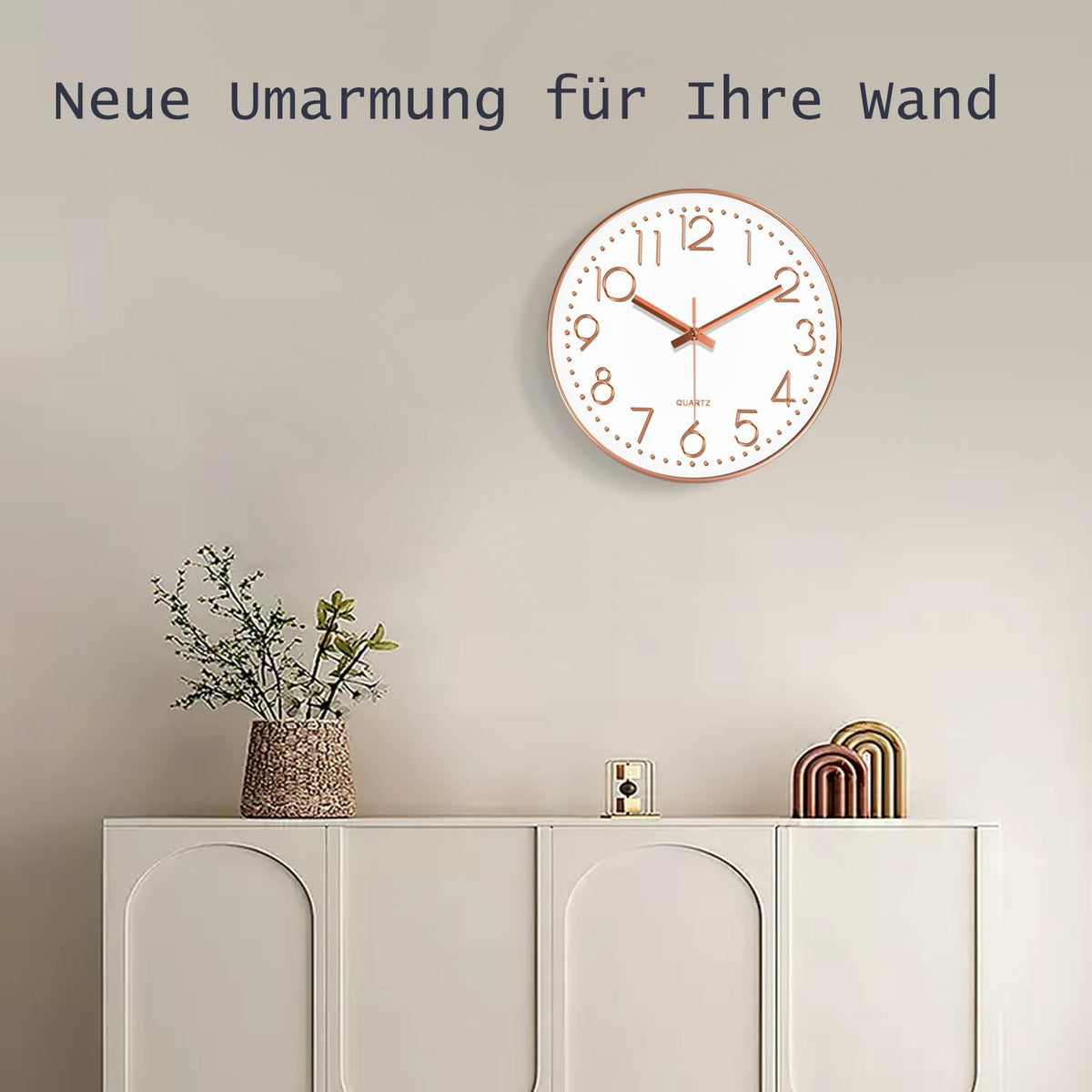 Silent Wall Clocks Battery Operated 8 Inch, Analog Wall Clock with Oversized Number Tempered Glass Clock Face, Rose Gold Quartz Non Ticking Wall Clocks for Living Room Bedroom Kitchen Office