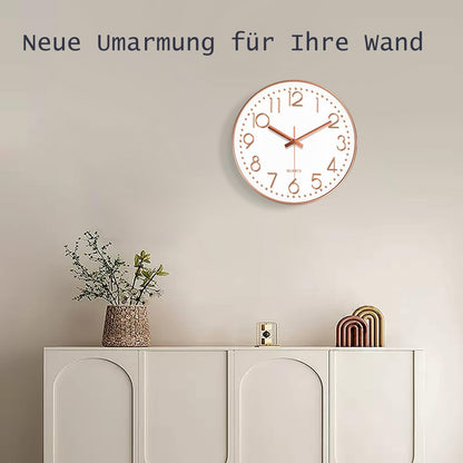 Silent Wall Clocks Battery Operated 8 Inch, Analog Wall Clock with Oversized Number Tempered Glass Clock Face, Rose Gold Quartz Non Ticking Wall Clocks for Living Room Bedroom Kitchen Office
