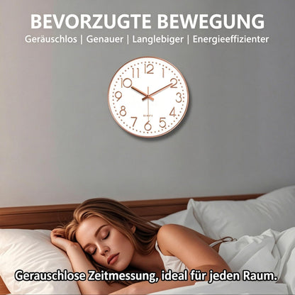 Silent Wall Clocks Battery Operated 8 Inch, Analog Wall Clock with Oversized Number Tempered Glass Clock Face, Rose Gold Quartz Non Ticking Wall Clocks for Living Room Bedroom Kitchen Office