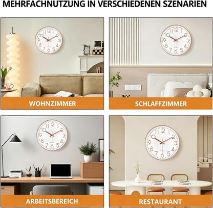 Silent Wall Clocks Battery Operated 8 Inch, Analog Wall Clock with Oversized Number Tempered Glass Clock Face, Rose Gold Quartz Non Ticking Wall Clocks for Living Room Bedroom Kitchen Office