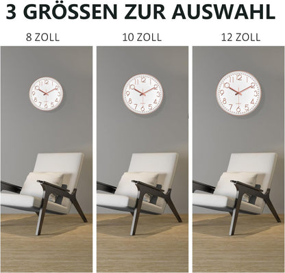 Silent Wall Clocks Battery Operated 8 Inch, Analog Wall Clock with Oversized Number Tempered Glass Clock Face, Rose Gold Quartz Non Ticking Wall Clocks for Living Room Bedroom Kitchen Office
