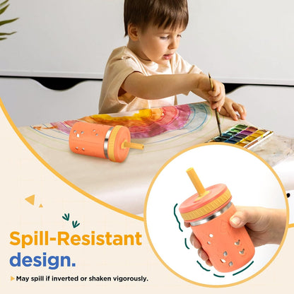 [4 Pack] 10 oz 2-in-1 Stainless Steel Kids Tumbler Cups with Silicone Sleeves, Spill-Resistant Flexible Straws & Storage Lids, BPA-Free Smoothie and Snack Cups, Dishwasher Safe