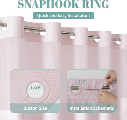 No Hook Waffle Shower Curtain with Snap-in Liner, 71x77 Inch, Blush Pink