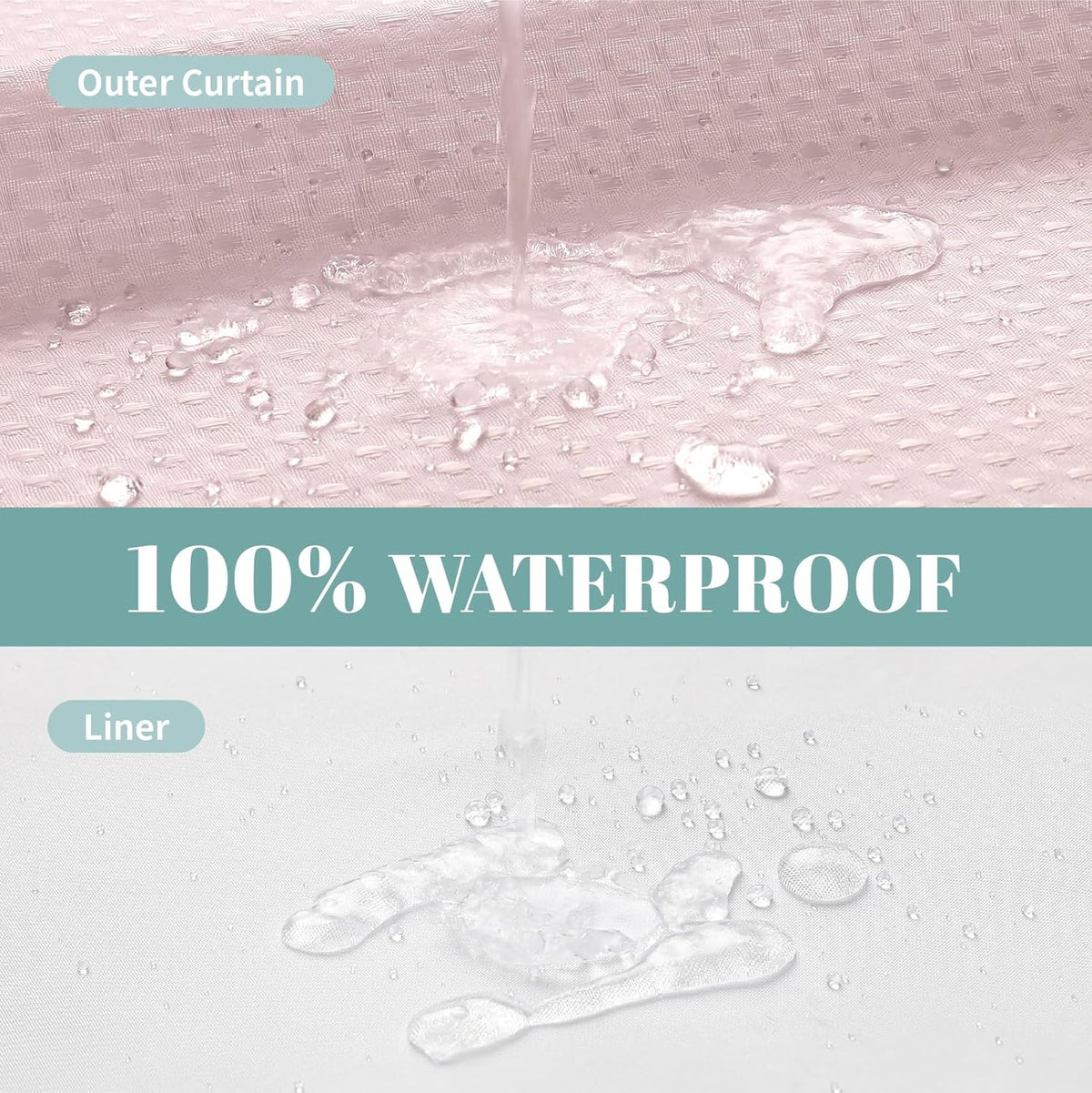 No Hook Waffle Shower Curtain with Snap-in Liner, 71x77 Inch, Blush Pink