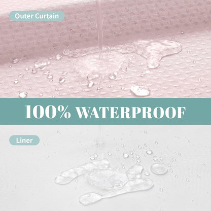No Hook Waffle Shower Curtain with Snap-in Liner, 71x77 Inch, Blush Pink