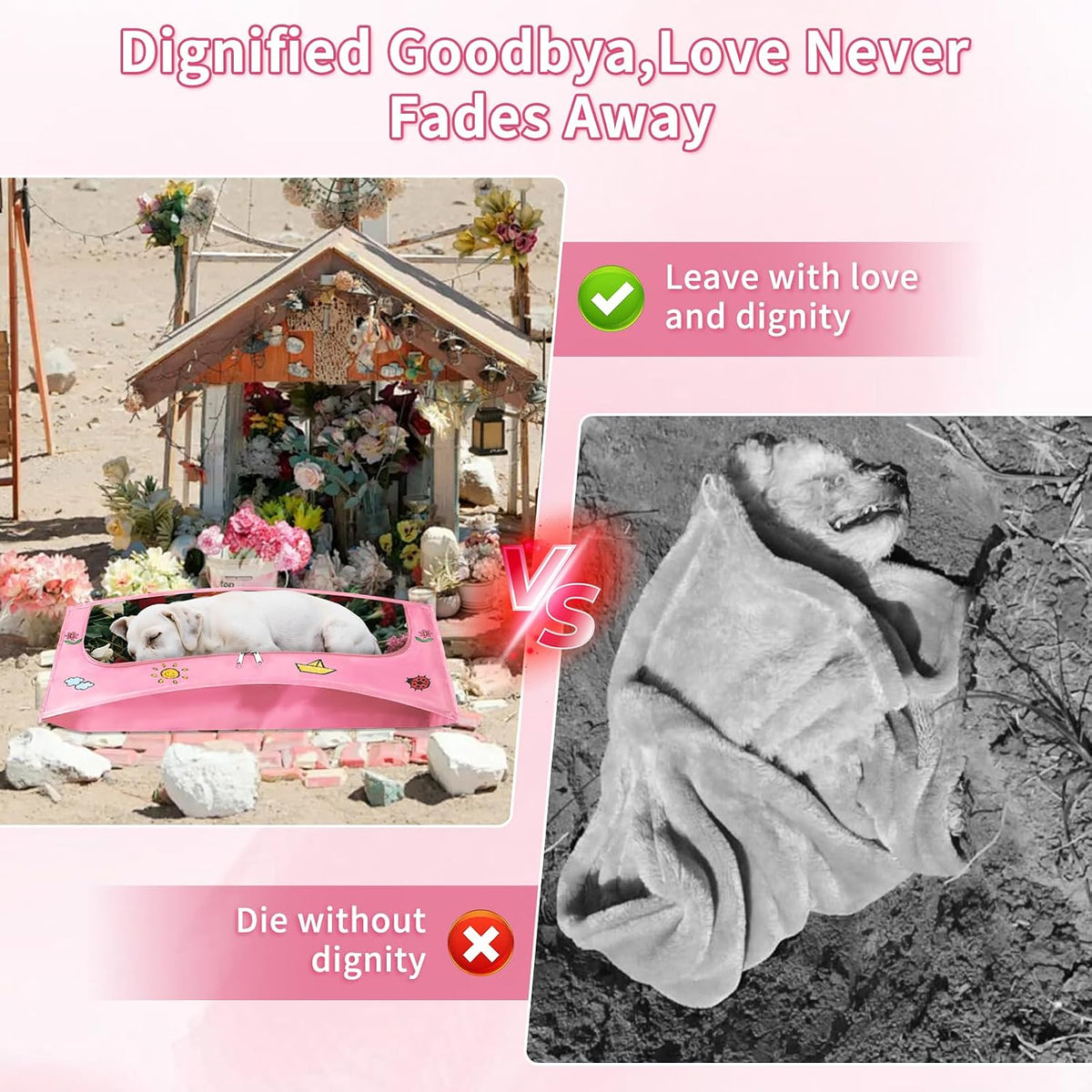 Pet Casket Body Bag,Dog or cat Burial Box with Dignity,pet caskets or Burial Boxes Alternative,eco-Conscious Body Bag with Handle & Custom Memorial Surface (Pink)