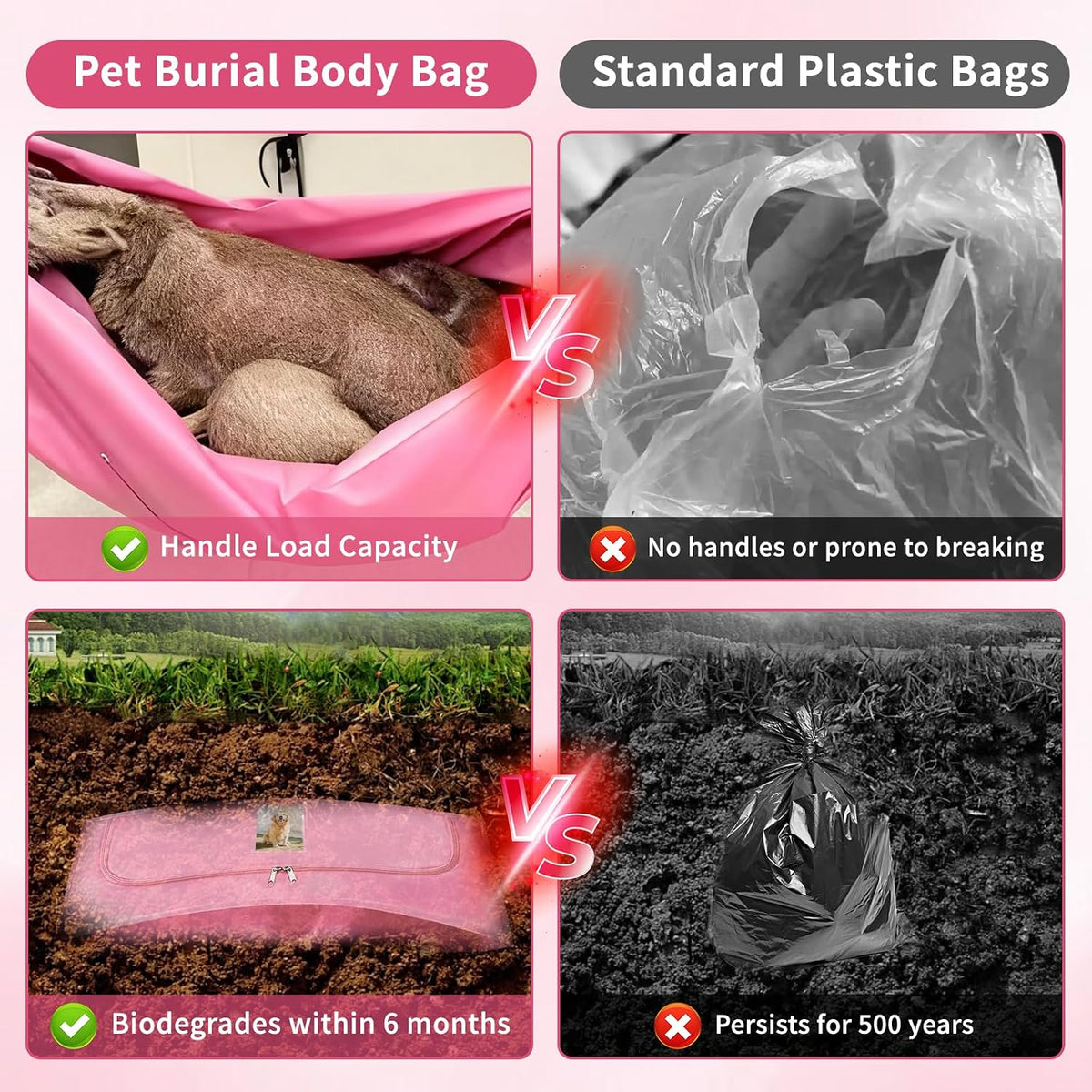 Pet Casket Body Bag,Dog or cat Burial Box with Dignity,pet caskets or Burial Boxes Alternative,eco-Conscious Body Bag with Handle & Custom Memorial Surface (Pink)