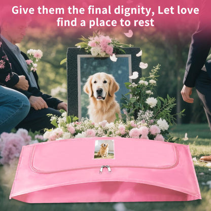 Pet Casket Body Bag,Dog or cat Burial Box with Dignity,pet caskets or Burial Boxes Alternative,eco-Conscious Body Bag with Handle & Custom Memorial Surface (Pink)