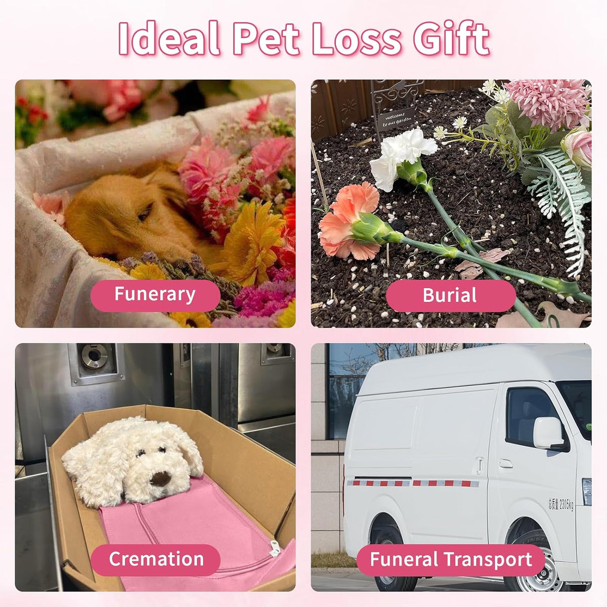 Pet Casket Body Bag,Dog or cat Burial Box with Dignity,pet caskets or Burial Boxes Alternative,eco-Conscious Body Bag with Handle & Custom Memorial Surface (Pink)