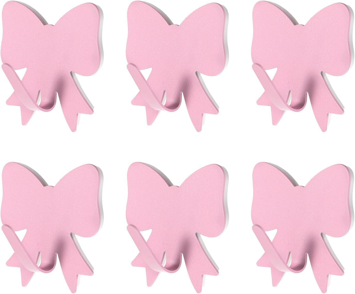 6 Pcs Pink Bow Wall Hooks Metal Strong Adhesive Door Hanger Hook