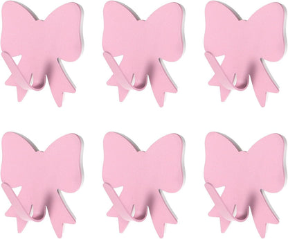 6 Pcs Pink Bow Wall Hooks Metal Strong Adhesive Door Hanger Hook