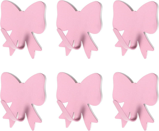 6 Pcs Pink Bow Wall Hooks Metal Strong Adhesive Door Hanger Hook
