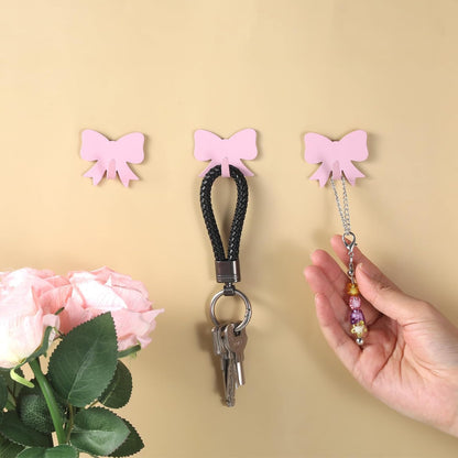 6 Pcs Pink Bow Wall Hooks Metal Strong Adhesive Door Hanger Hook
