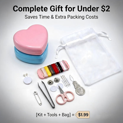 10 Sets Travel Sewing Kit Mini - Heart Shaped Mini Sewing Kit Bulk for Wedding Favors, Holiday Donation Boxes & Emergency Repairs - Portable Small Mending Set with Organza Gift Bags, Pink & Blue
