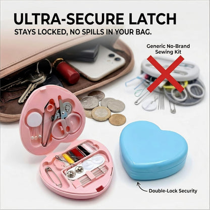 10 Sets Travel Sewing Kit Mini - Heart Shaped Mini Sewing Kit Bulk for Wedding Favors, Holiday Donation Boxes & Emergency Repairs - Portable Small Mending Set with Organza Gift Bags, Pink & Blue