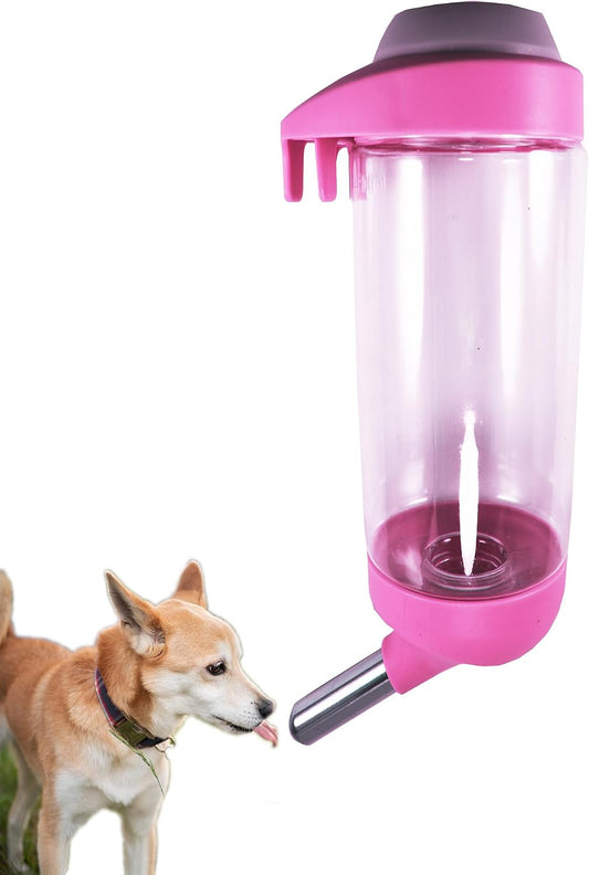Dog Crate Water Bottle Dispenser - No Drip Dog Kennel Water Dispenser & Cage Bottle - Easy-to-Use Water Bottle for Cat Crate - Perfect for Keeping Your Pet Hydrated (Pink)-500ML