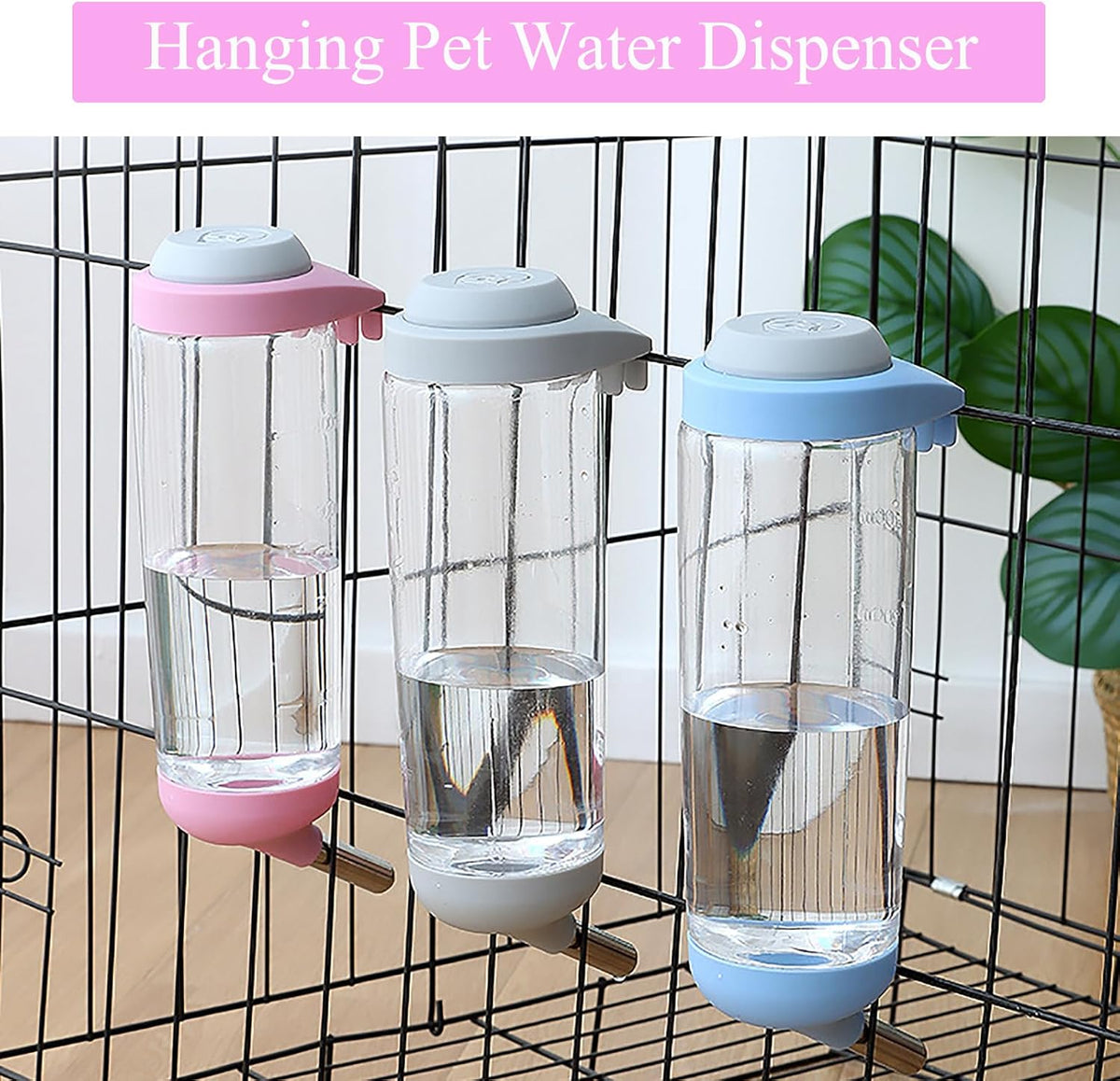 Dog Crate Water Bottle Dispenser - No Drip Dog Kennel Water Dispenser & Cage Bottle - Easy-to-Use Water Bottle for Cat Crate - Perfect for Keeping Your Pet Hydrated (Pink)-500ML