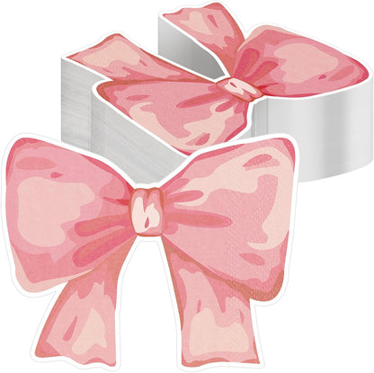 50 Pcs Pink Bow Paper Napkins Bowknot Shaped Coquette Bow Napkins for Coquette Wedding Party Supplies Bachelorette Decorations Bridal Engagement Baby Shower Birthday Tea Party