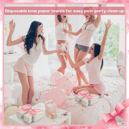 50 Pcs Pink Bow Paper Napkins Bowknot Shaped Coquette Bow Napkins for Coquette Wedding Party Supplies Bachelorette Decorations Bridal Engagement Baby Shower Birthday Tea Party