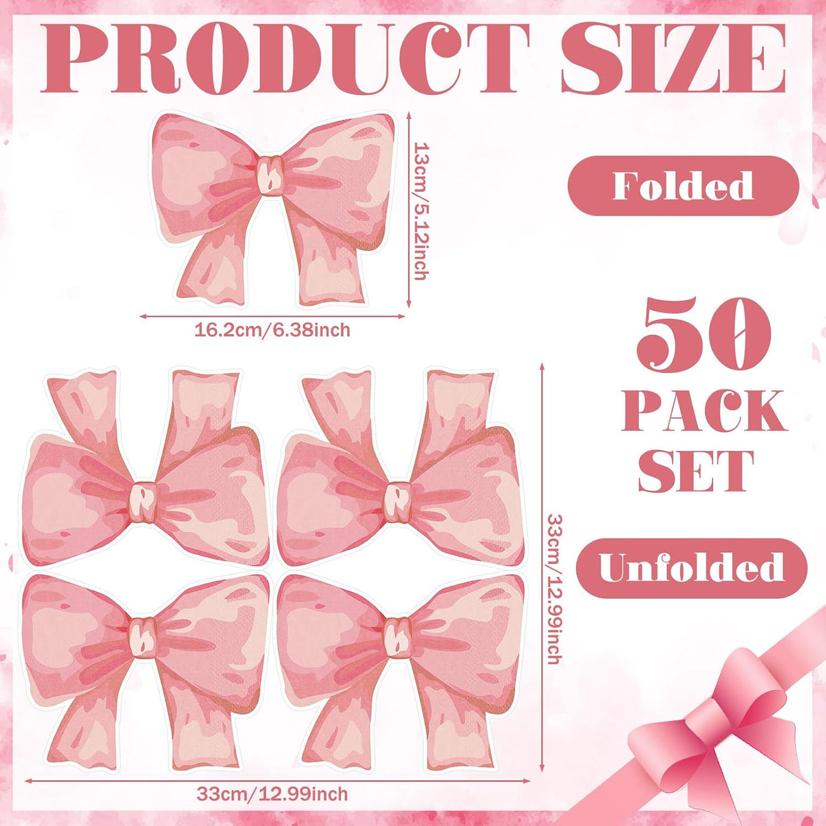50 Pcs Pink Bow Paper Napkins Bowknot Shaped Coquette Bow Napkins for Coquette Wedding Party Supplies Bachelorette Decorations Bridal Engagement Baby Shower Birthday Tea Party