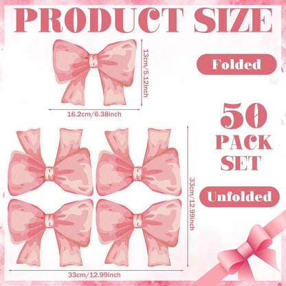 50 Pcs Pink Bow Paper Napkins Bowknot Shaped Coquette Bow Napkins for Coquette Wedding Party Supplies Bachelorette Decorations Bridal Engagement Baby Shower Birthday Tea Party