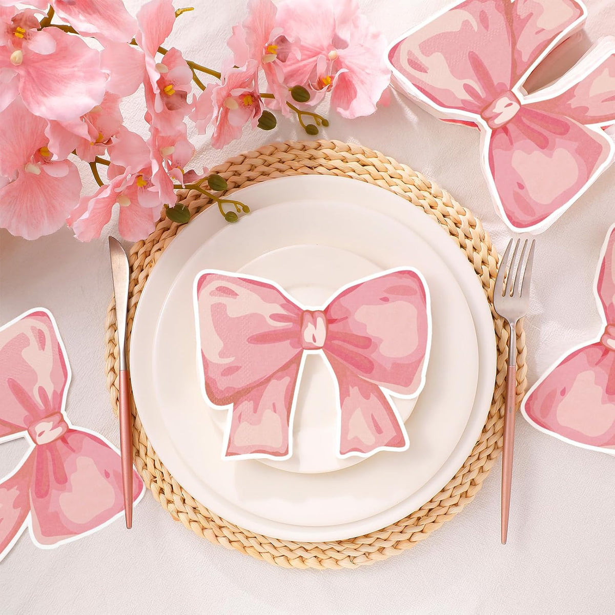 50 Pcs Pink Bow Paper Napkins Bowknot Shaped Coquette Bow Napkins for Coquette Wedding Party Supplies Bachelorette Decorations Bridal Engagement Baby Shower Birthday Tea Party