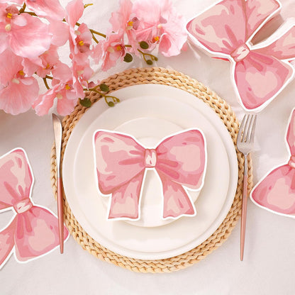 50 Pcs Pink Bow Paper Napkins Bowknot Shaped Coquette Bow Napkins for Coquette Wedding Party Supplies Bachelorette Decorations Bridal Engagement Baby Shower Birthday Tea Party