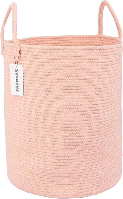 Cotton Rope Laundry Basket Hamper for Clothes, coral pink
