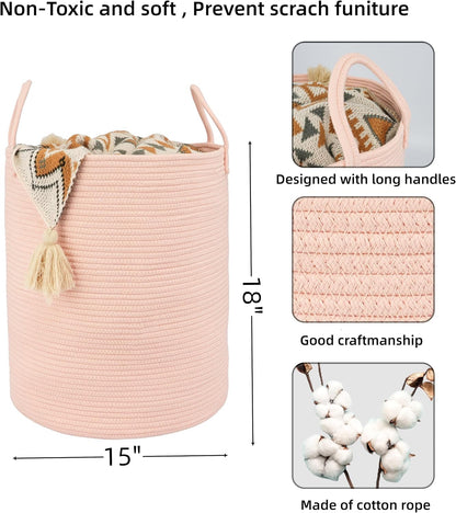 Cotton Rope Laundry Basket Hamper for Clothes, coral pink