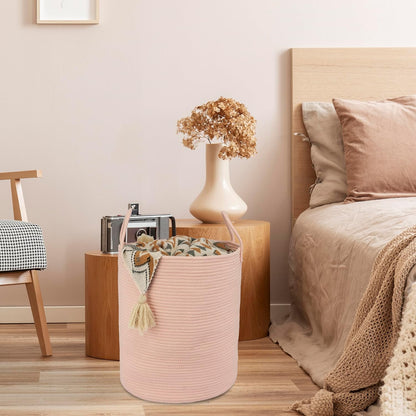 Cotton Rope Laundry Basket Hamper for Clothes, coral pink