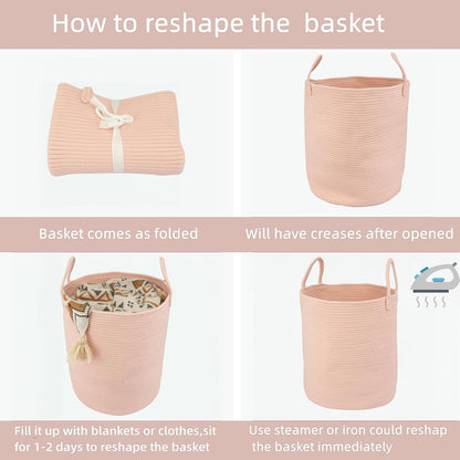 Cotton Rope Laundry Basket Hamper for Clothes, coral pink