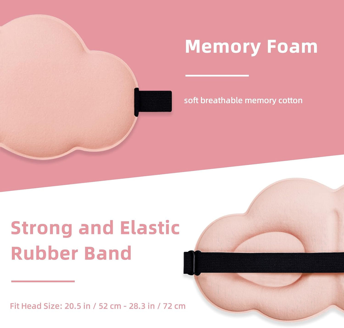 Soft Cloud Shaped 3D Sleep Mask with 4 Earplugs, Lightweight Light-Blocking Eye Mask for Side Sleepers Travel Meditation, Adjustable Elastic Strap Sleeping Mask (Pink)
