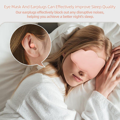 Soft Cloud Shaped 3D Sleep Mask with 4 Earplugs, Lightweight Light-Blocking Eye Mask for Side Sleepers Travel Meditation, Adjustable Elastic Strap Sleeping Mask (Pink)