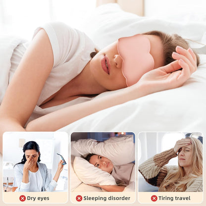 Soft Cloud Shaped 3D Sleep Mask with 4 Earplugs, Lightweight Light-Blocking Eye Mask for Side Sleepers Travel Meditation, Adjustable Elastic Strap Sleeping Mask (Pink)
