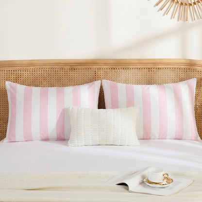 Standard Size Pillowcases, 100% Cotton Pillow Cases, Pink and White Striped Pillowcases, Soft Breathable Wide Stripe Pillow Covers, Set of 2