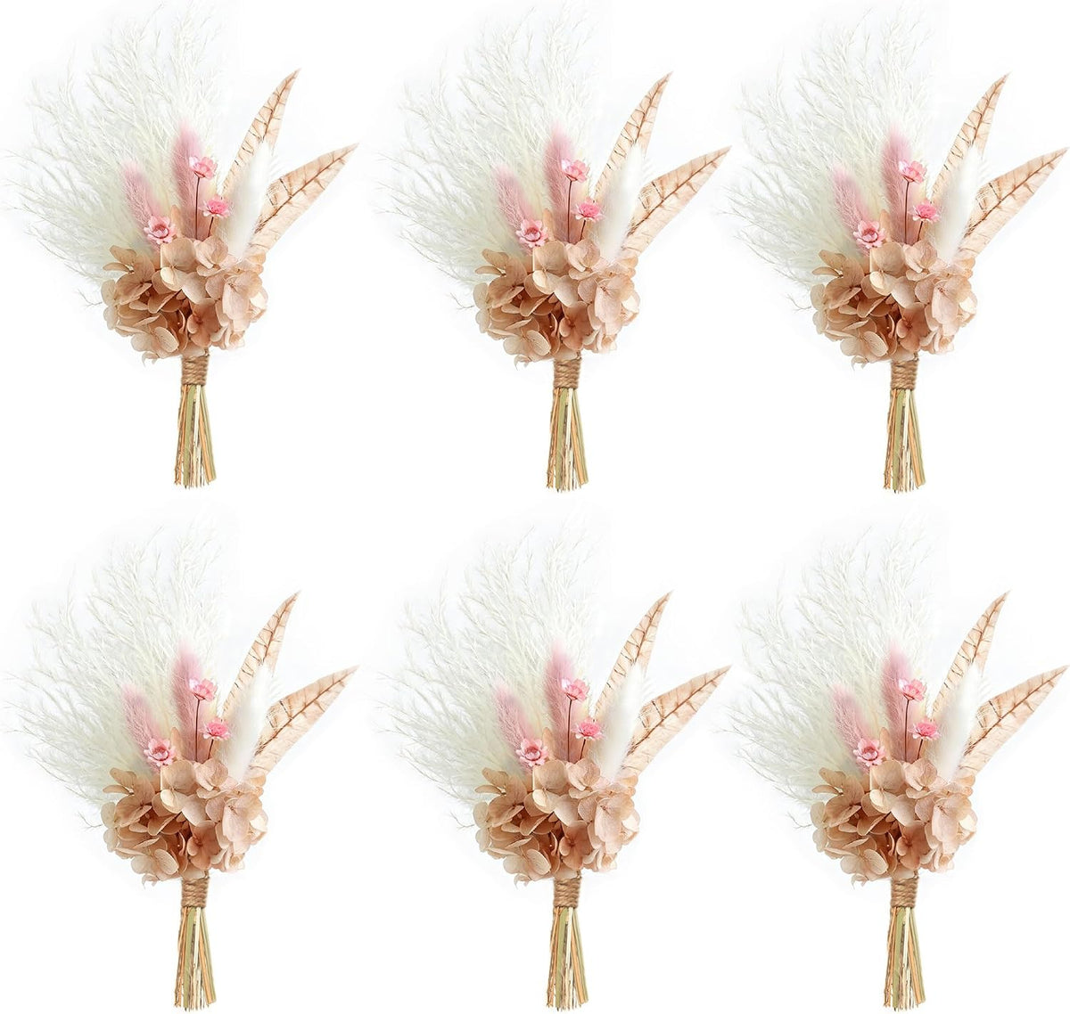 Miniature Dried Flower Bouquet (Pack of 6), Small Dried Pampas Grass, Small Dried Flowers for Crafts, Birthday Cake Bridesmaid Gift Box, Card Envelope Decoration. (Dusty Pink)