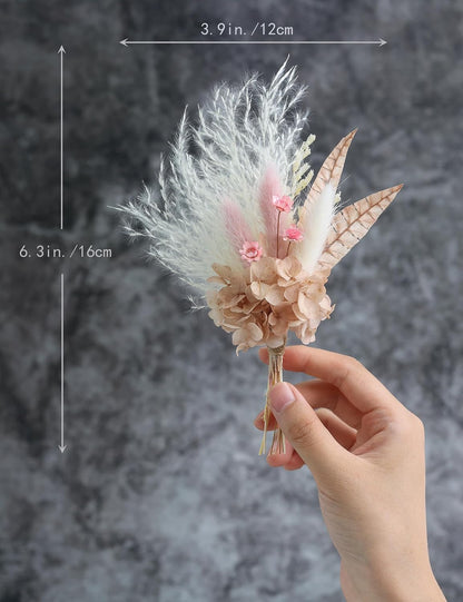 Miniature Dried Flower Bouquet (Pack of 6), Small Dried Pampas Grass, Small Dried Flowers for Crafts, Birthday Cake Bridesmaid Gift Box, Card Envelope Decoration. (Dusty Pink)