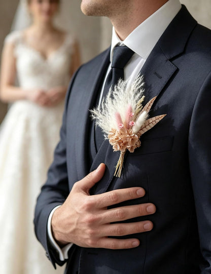Miniature Dried Flower Bouquet (Pack of 6), Small Dried Pampas Grass, Small Dried Flowers for Crafts, Birthday Cake Bridesmaid Gift Box, Card Envelope Decoration. (Dusty Pink)