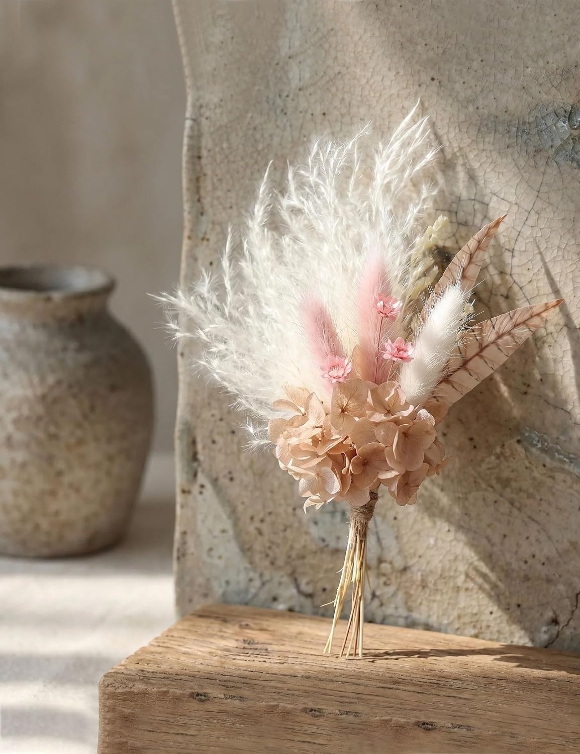 Miniature Dried Flower Bouquet (Pack of 6), Small Dried Pampas Grass, Small Dried Flowers for Crafts, Birthday Cake Bridesmaid Gift Box, Card Envelope Decoration. (Dusty Pink)