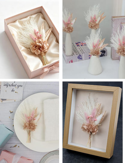Miniature Dried Flower Bouquet (Pack of 6), Small Dried Pampas Grass, Small Dried Flowers for Crafts, Birthday Cake Bridesmaid Gift Box, Card Envelope Decoration. (Dusty Pink)