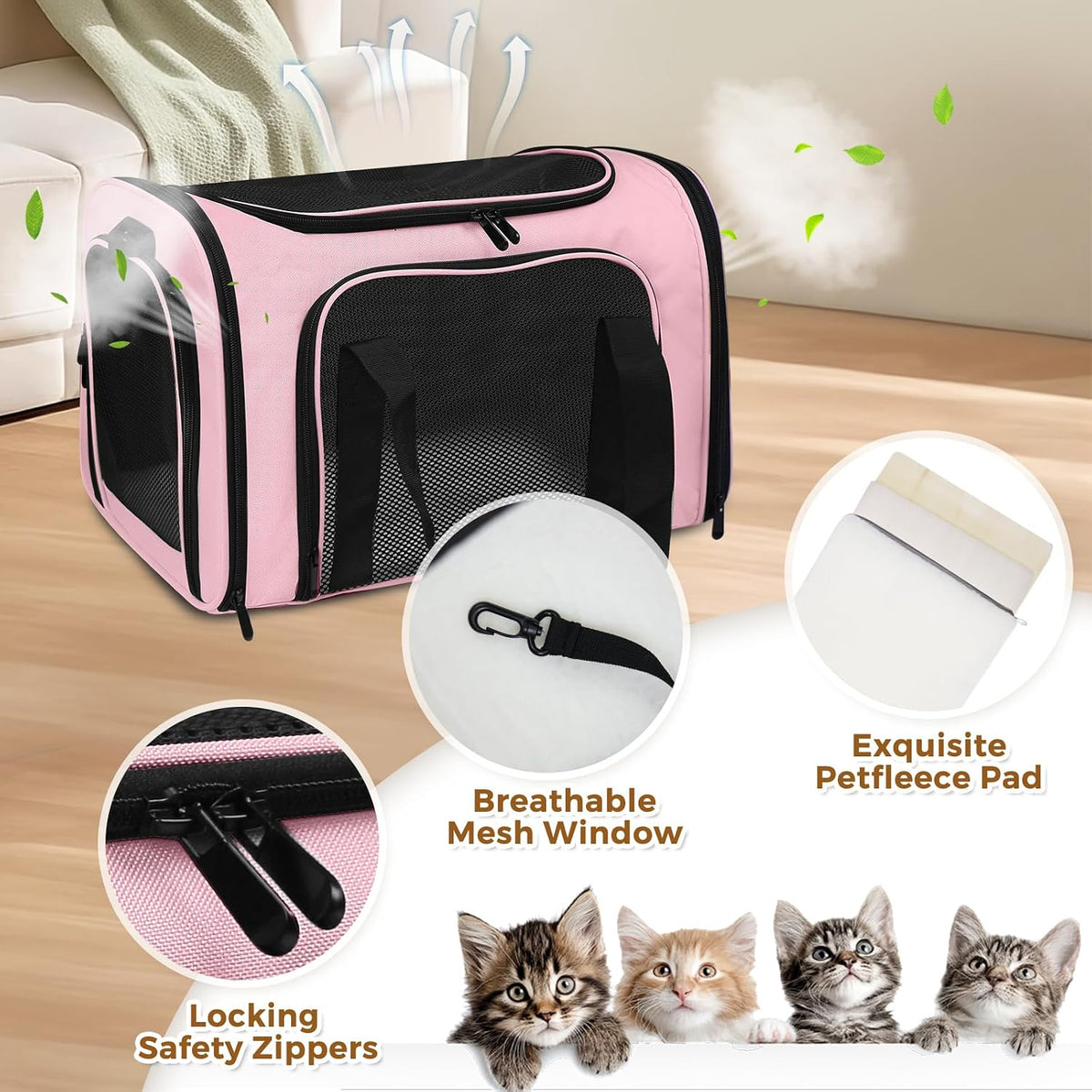 Cat Carrier Soft Up to 16 Lbs, Breathable Pet Travel Bag with Steel Frame