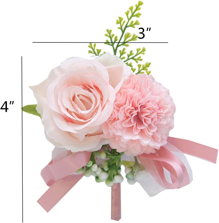 Wrist Corsage and Boutonniere Set for Bride Groom Bridesmaids Groomsmen Wedding Homecoming Flowers Prom Suit Accessories, Rose Boutonniere and Corsage Wristlet Flower