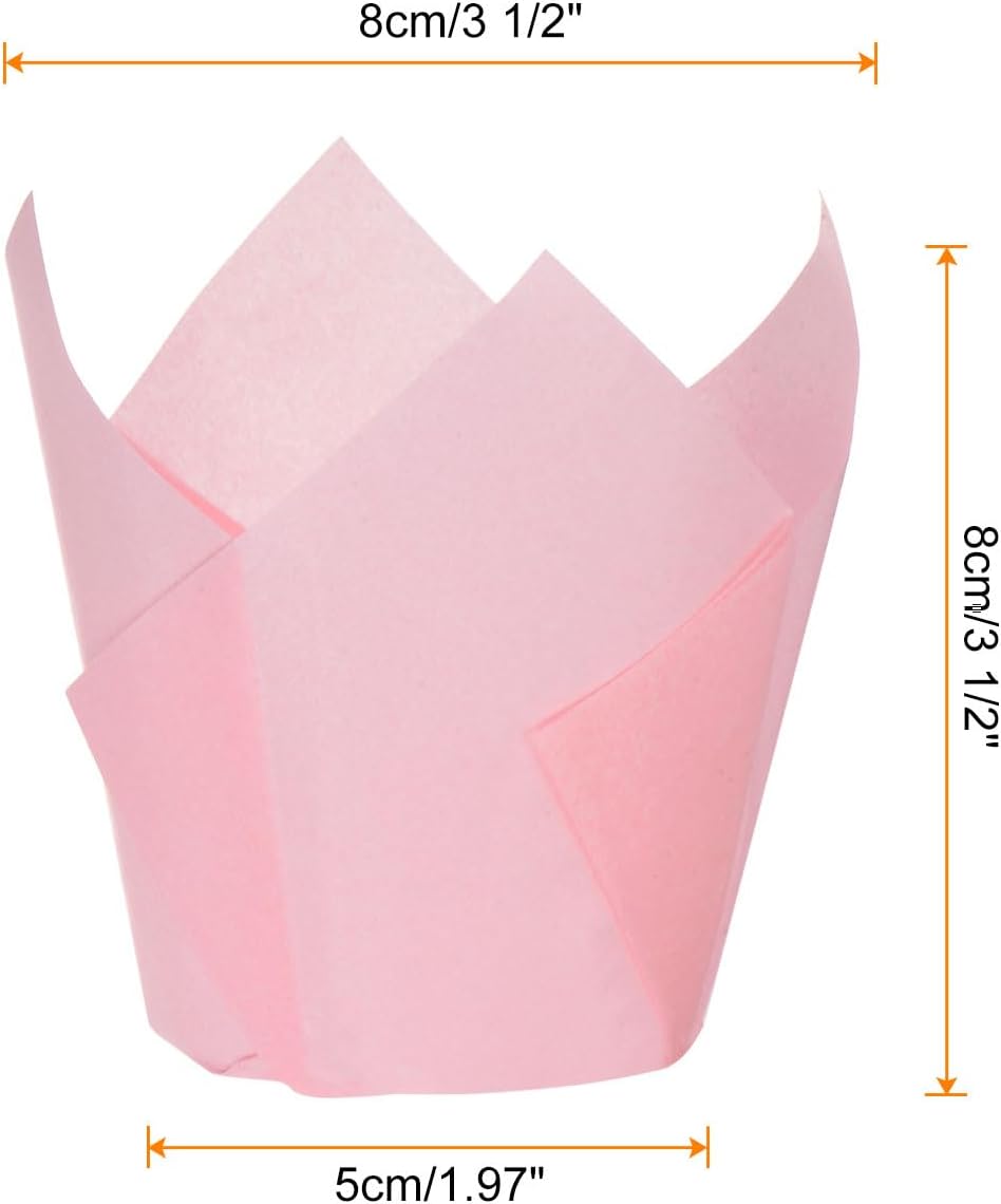 50Pcs Tulip Cupcake Liners Standard Paper Baking Cups Pink